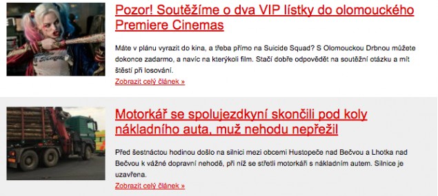 Přehled zpráv od Olomoucké Drbny