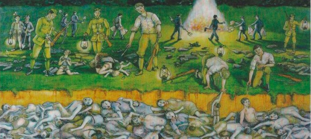 Vyobrazení masakru na Švédských šancích z padesátých let minulého století od jistého Hanse Weisse, který pocházel z Mlýnice a mezi oběťmi masakru měl své příbuzné.