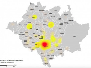 Intenzita výskytu subjektů v Olomouckém kraji