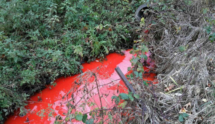 V Jednově na Prostějovsku se v kanalizaci objevila červená chemikálie