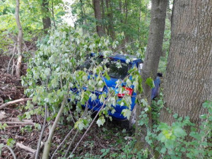 FOTO: Mladík si od mámy vzal auto bez jejího vědomí. Jízdu ukončil v lese