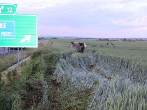 FOTO: Opilý cizinec neukočíroval na dálnici mezi Olomoucí a Vyškovem řízení a skončil v poli