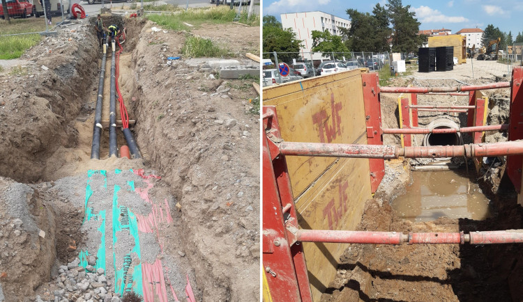 Stavba tramvajové trati.