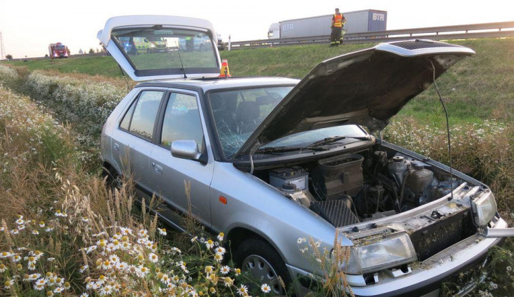 Mladý řidič chtěl vyhnat vosu z auta, přerazil značku a sjel z dálnice.