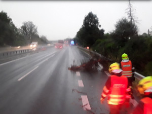 Kvůli bouřkám měli hasiči v Olomouckém kraji již desítky výjezdů. Strom spadl i na kolejiště