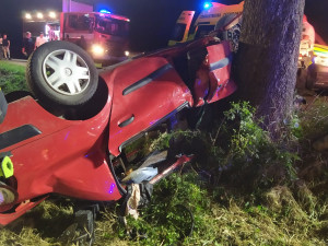 U Odrlic auto narazilo do stromu a převrátilo se na střechu. Hasiči museli pět lidí vyprostit