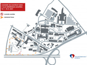Chodník od zastávek MHD do Fakultní nemocnice Olomouc bude uzavřený