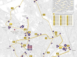Plán trasy olomouckého půlmaratonu. Na trať měřící 21,1 kilometru vyrazí tisíce bězců v různých kategoriích