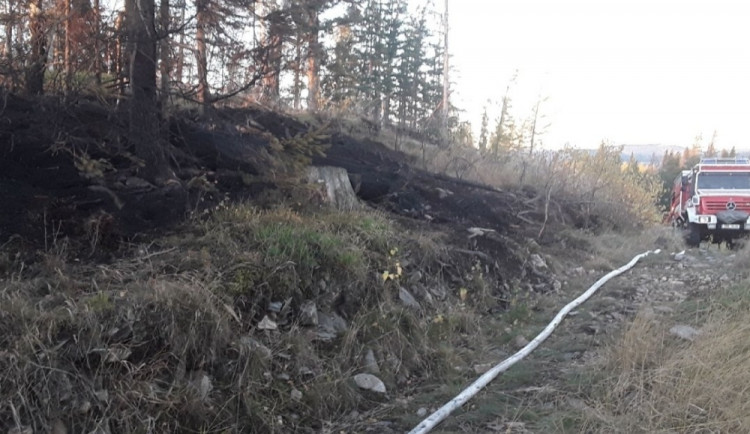 Lesní požár v Zlatých Horách na Jesenicku likvidovalo šest jednotek hasičů