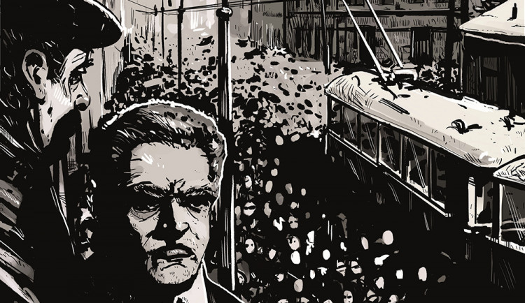 Část z ilustrace výukového komiksu - Demonstrace proti okupantům v roce 1939