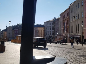 Bronzová socha Torsion na Dolním náměstí v Olomouci. Díla získaná díky Sochařskému festivalu Sculpture Line mají své místo v olomouckých ulicích už několik let