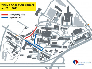 Plán objízdných tras během uzavírky ulice Za Nemocnicí