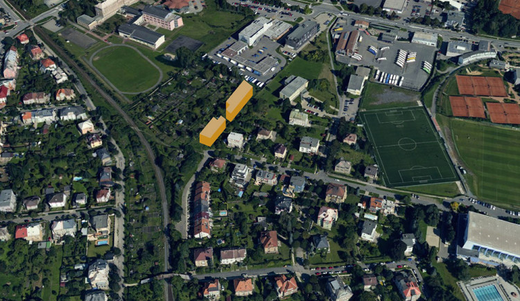 Ilustrace rozsahu výstavby studentských kolejí na okraji olomoucké vilové čtvrti