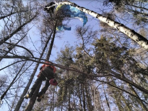 Paraglidista uvízl na stromě u Milenova. Muž vyvázl bez zranění