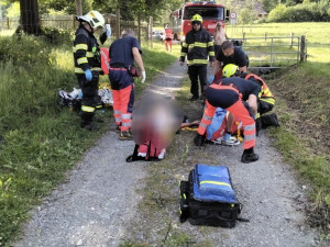 Při sekání trávy se ve Vernířovicích malý traktor převrátil do rybníka. Řidič se málem utopil