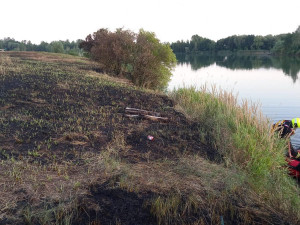 Netradiční výjezd: hasiči krotili požár na ostrově Chomoutovského jezera