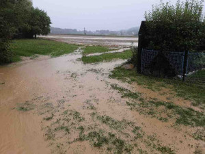 VIDEO: Přívalové deště potrápily hasiče. V Ludmírově liják změnil silnici v potok