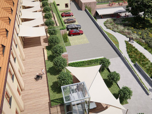 Vizualizace proměny ulice a zahrady hospice na Svatém Kopečku