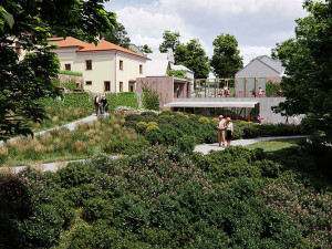 Vizualizace proměny ulice a zahrady hospice na Svatém Kopečku