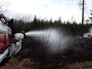 První letošní požár lesa. U Nové Hradečné hořel travní porost a malé jehličnaté stromky
