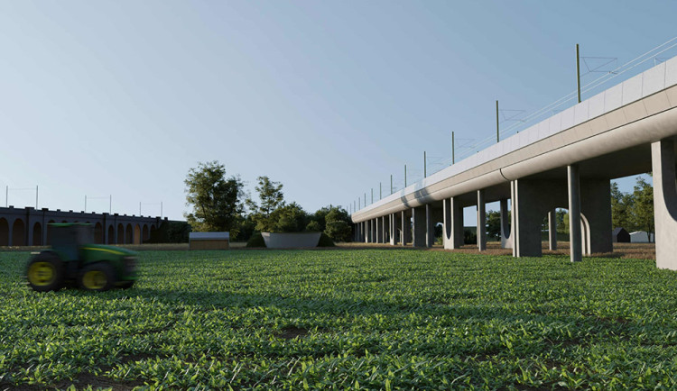 Vizualizace vedení vysokorychlostní trati v sousedství Jezernického viaduktu