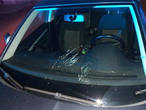 Mladík rozbil čelní sklo na jedoucím autě, výtečníka zpacifikoval řidič i policisté