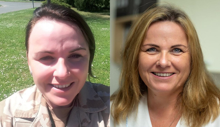 Lenka Járová na snímku z roku 2017 po návratu z mise v Afganistánu, vpravo jako vrchní sestra Oddělení rehabilitace FN Olomouc.