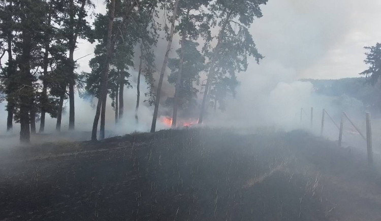 Sedm jednotek hasičů bojovalo s rozsáhlým požárem na Třebíčsku. Byl vyhlášen druhý stupeň poplachu