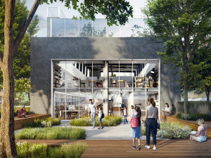 Vizualizace pobočky Knihovny města Olomouce v Trnkově ulici.