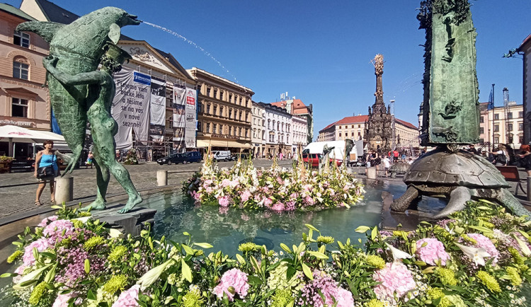 Květinová koruna zdobí Arionovu kašnu v Olomouci. Brzy bude v plné kráse