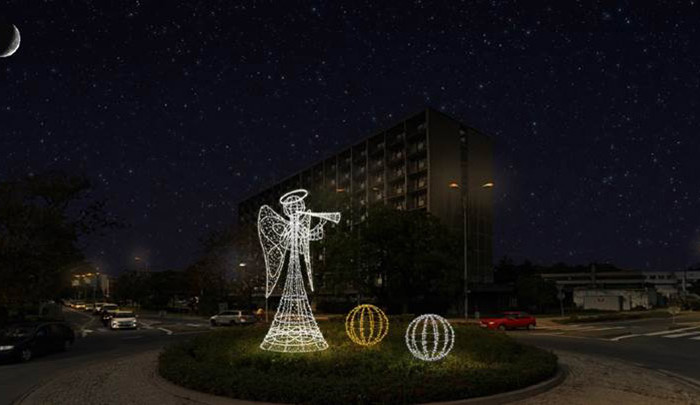 Vizualizace světelné výzdoby na kruhovém objezdu nedaleko centra Přerova