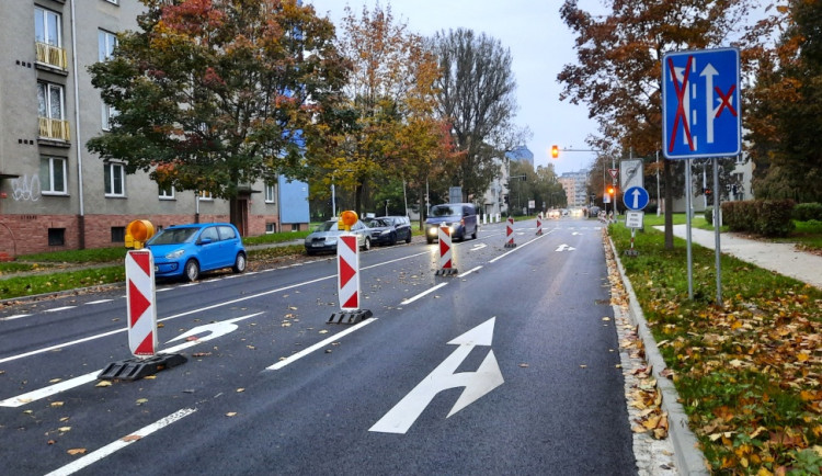 Jedna z opravovaných křižovatek v Olomouci