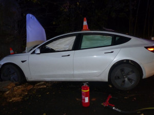 Řidič Tesly se u Žulové lekl protijedoucího vozu a narazil do stromu. Škoda vystřelila na milion korun