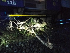Vichr zasáhl i Olomoucký kraj. Na Šumpersku narazil vlak do padlého stromu