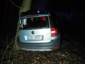 Špatně zabržděné auto přejelo u Šumperka silnici a narazilo od stromu. Naštěstí tudy nikdo nejel