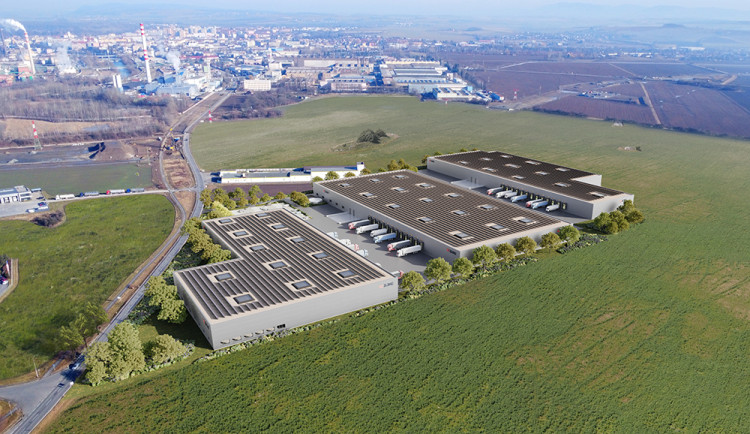 Vizualizace výstavby průmyslových a logistických hal u Přerova