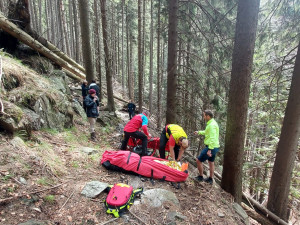 Muž si v Jeseníkách zranil nohu a silně krvácel. K vrtulníku ho záchranáři museli nést těžkým terénem