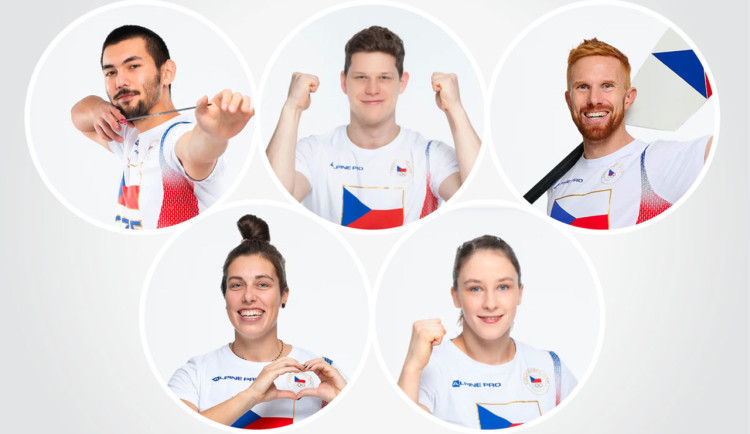 Olympionici z UP. Nahoře zleva Adam Li, Jakub Jurka a Miroslav Vraštil, dole zleva Radka Novotníková a Renata Zachová.