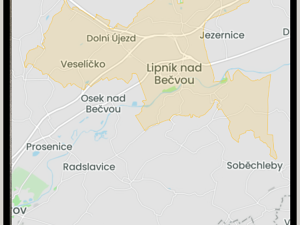 V aplikaci vyznačená oblast, ve které bude možné objednávat jízdy mikrobusem