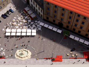 Vizualizace z rozpracované studie proměny náměstí Republiky v Olomouci, která nabízí varianty trvalé či sezonní úpravy