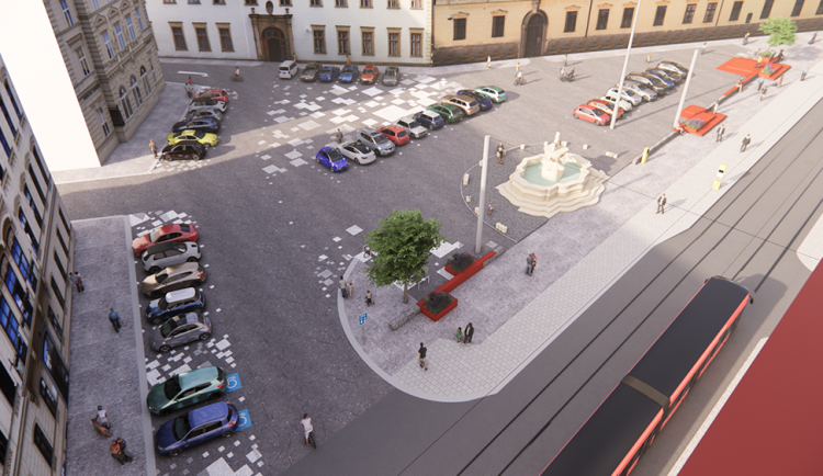 Vizualizace z rozpracované studie proměny náměstí Republiky v Olomouci, která nabízí varianty trvalé či sezonní úpravy