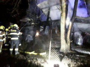 Při požáru chatky ve Městě Libavá uhynulo dvanáct slepic. Plameny likviduje pět hasičských jednotek