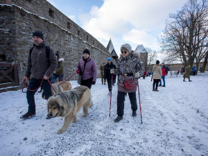 FOTOGALERIE: Tisíce lidí vyrazily na zasněžený Helfštýn. Novoročnímu výšlapu k hradu přálo počasí