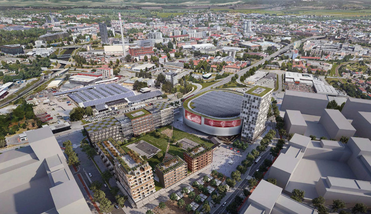 Vizualizace nové multifunkční haly pro kulturu a sport u Velkomoravské ulice v Olomouci