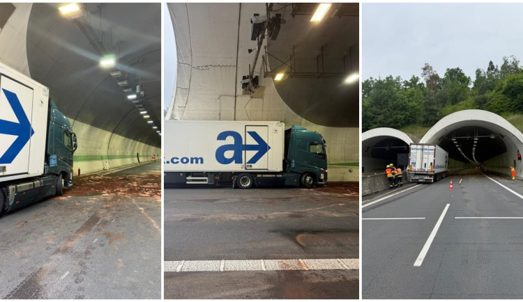 Řidič v náklaďáku narazil do tunelu Valík. D5 je uzavřená, řidiči musí po objížďce