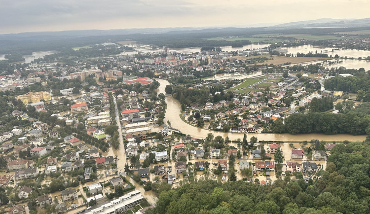Pohled na město Litovel při povodních v září 2024