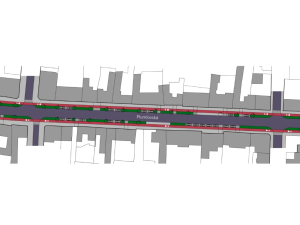 Návrh, jak mohla Plumlovská ulice vypadat s oddělenou infrastrukturou pro jízdu na kole.