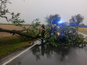 Stržené dráty i strom na D35. Intenzivní bouřky zasáhly Olomoucký kraj