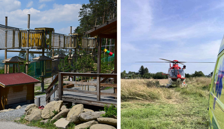 V lanovém centru Lanáček zasahovali záchranáři, dívku transportoval do FN Ostrava vrtulník