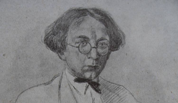 Spisovatel, překladatel, milovník umění a korespondent ve Wichterlově továrně Eugen René Polanski na kresbě Oldřicha Lasáka.